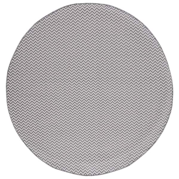 SAFAVIEH Hampton Black/Gray 6 ft. x 6 ft. Striped Zig-Zag Indoor/Outdoor Round Area Rug