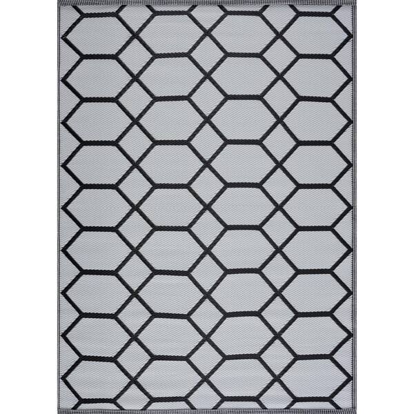 Playa Rug Milan Black White 8 ft. x 10 ft. Modern Plastic Indoor/Outdoor Area Rug