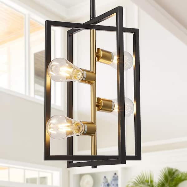 Magic Home 4-Light Gold Modern Geometric Metal Ceiling Light Foyer Lighting Fixture Chandelier for Dining Room Kitchen Island