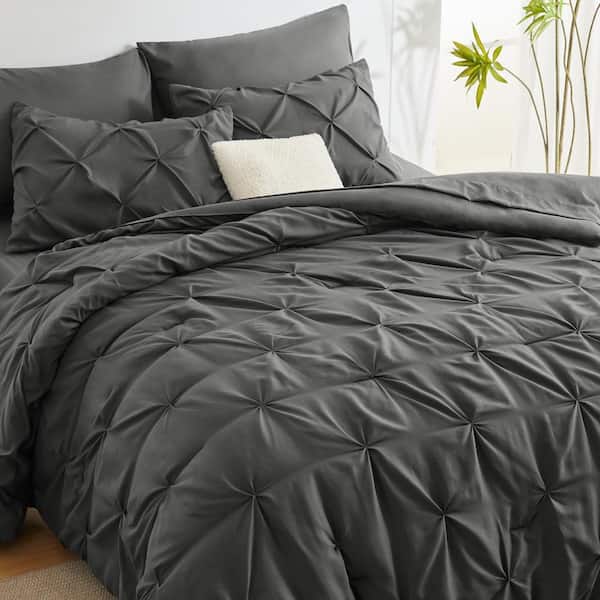 7-Pieces Dark Grey Queen Size Microfiber Comforter Set with Comforter, Flat Sheet, Fitted Sheet and Pillowcases & Shams