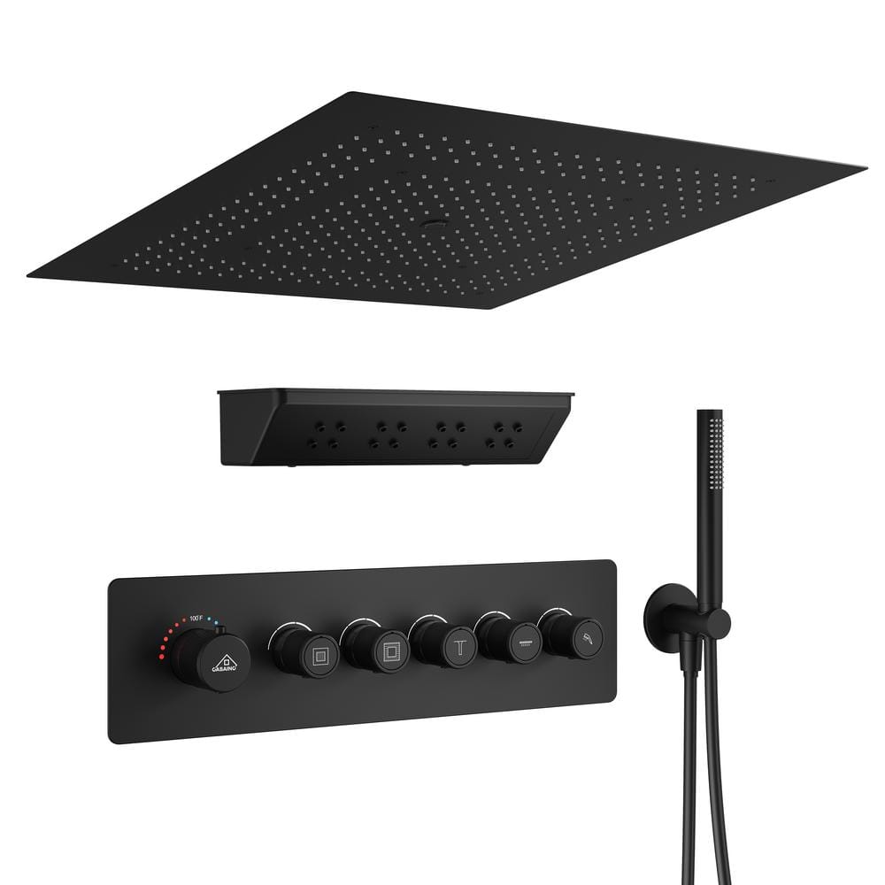 Matte Black Thermostatic Shower System with Rainfall and Jet Functions