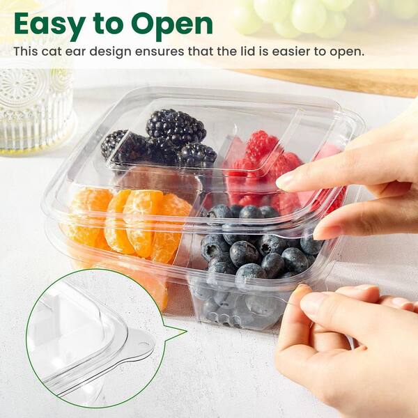 Anqtovp PET Plastic 4-Compartment Disposable Snack Containers with