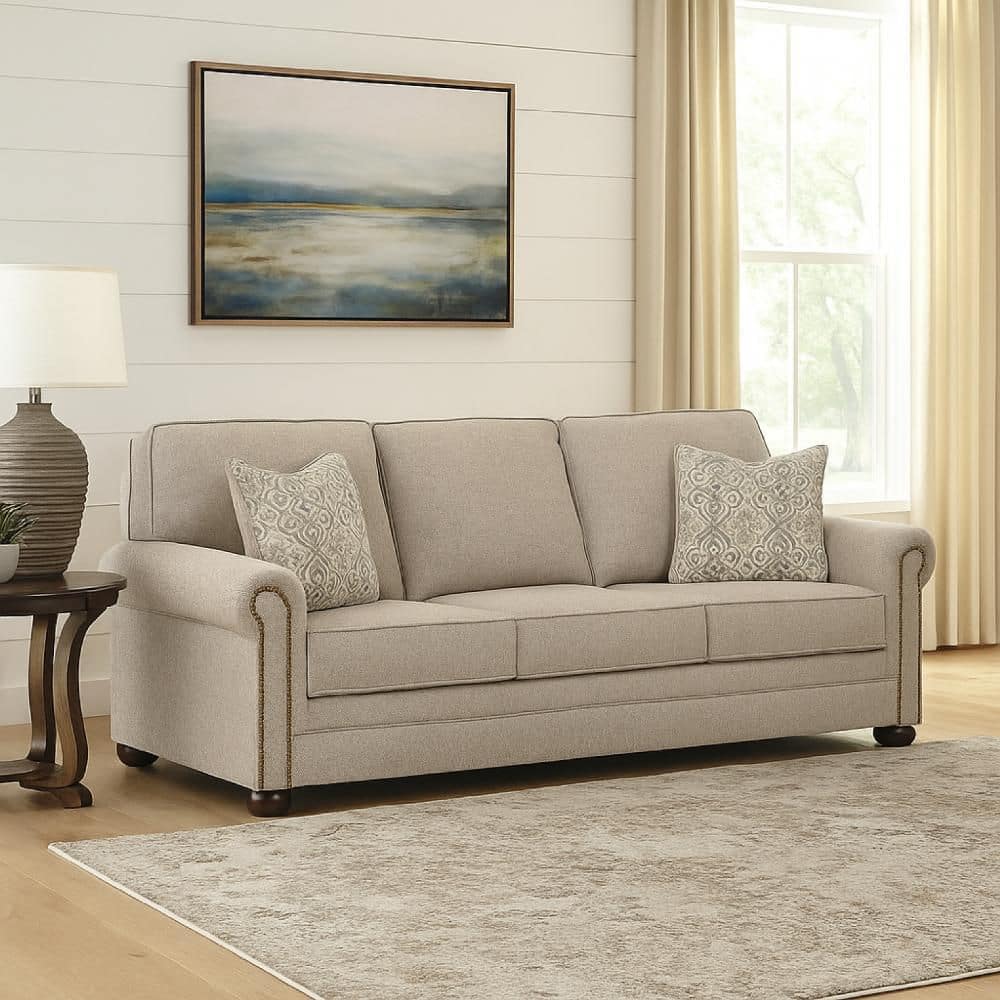 Gael 41 in. Rolled Arm Polyester Rectangle Loose Back Sofa in Gray Beige and Brown price history on PriceWatchPro