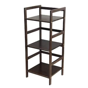 33.75 in. Espresso Bamboo Wood 3-Shelf Etagere Stackable Bookcase Tower