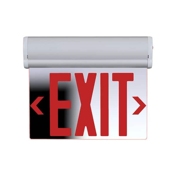 NICOR EXL220 Edge-Lit Integrated LED Emergency Exit Sign, Mirrored with Red Lettering