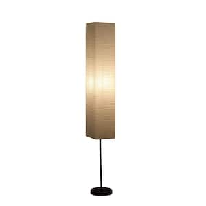 62.5 in. Black and Off White 1 Light 1-Way (On/Off) Column Floor Lamp for Bedroom with Paper Rectangular Shade