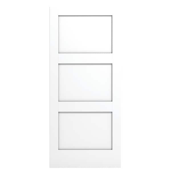 30 in. W x 80 in. H 3 Panel Square Shaker Flat MDF Core White Primed Wood Interior Door Slab