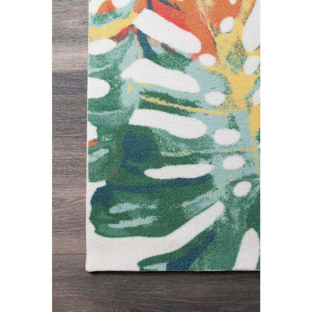 Janice Red and Green Floral Synthetic Indoor/Outdoor Area Rug