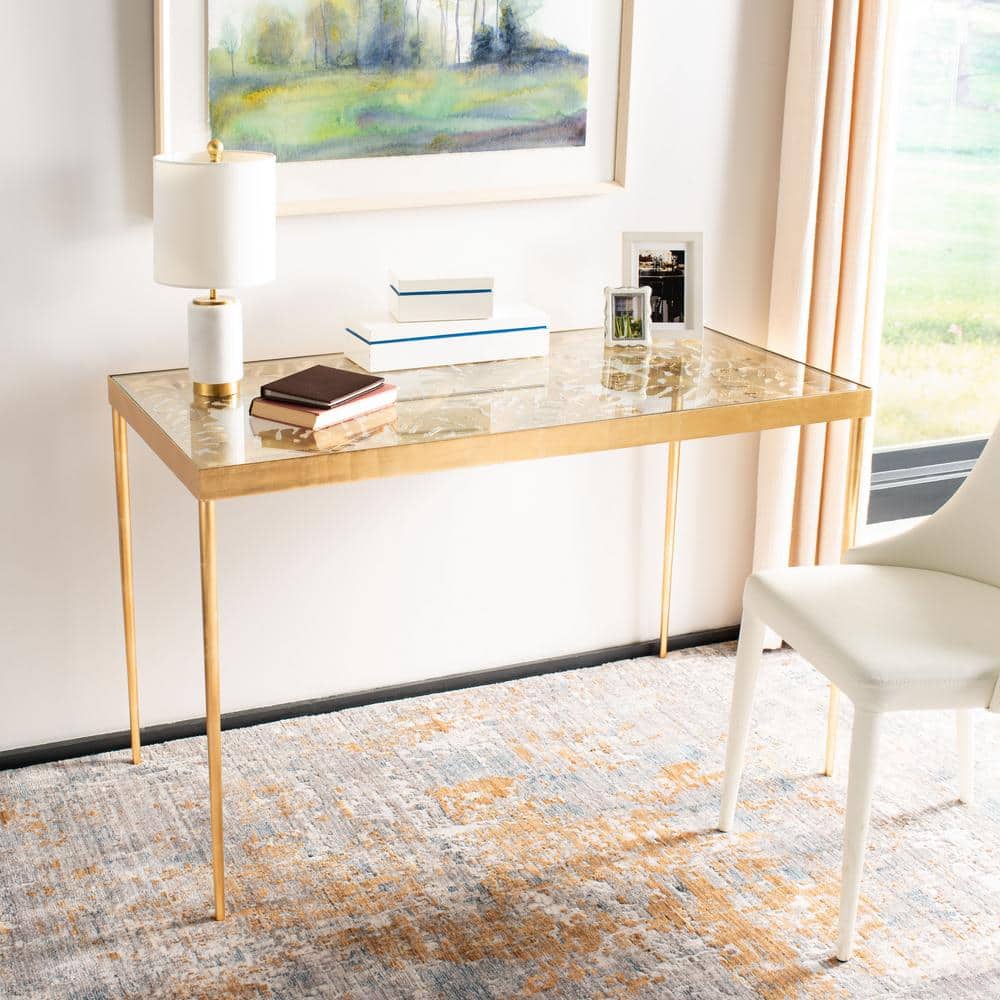 47'' Luxurious Gold Leaf Palm Leaf Glass Home Office Desk