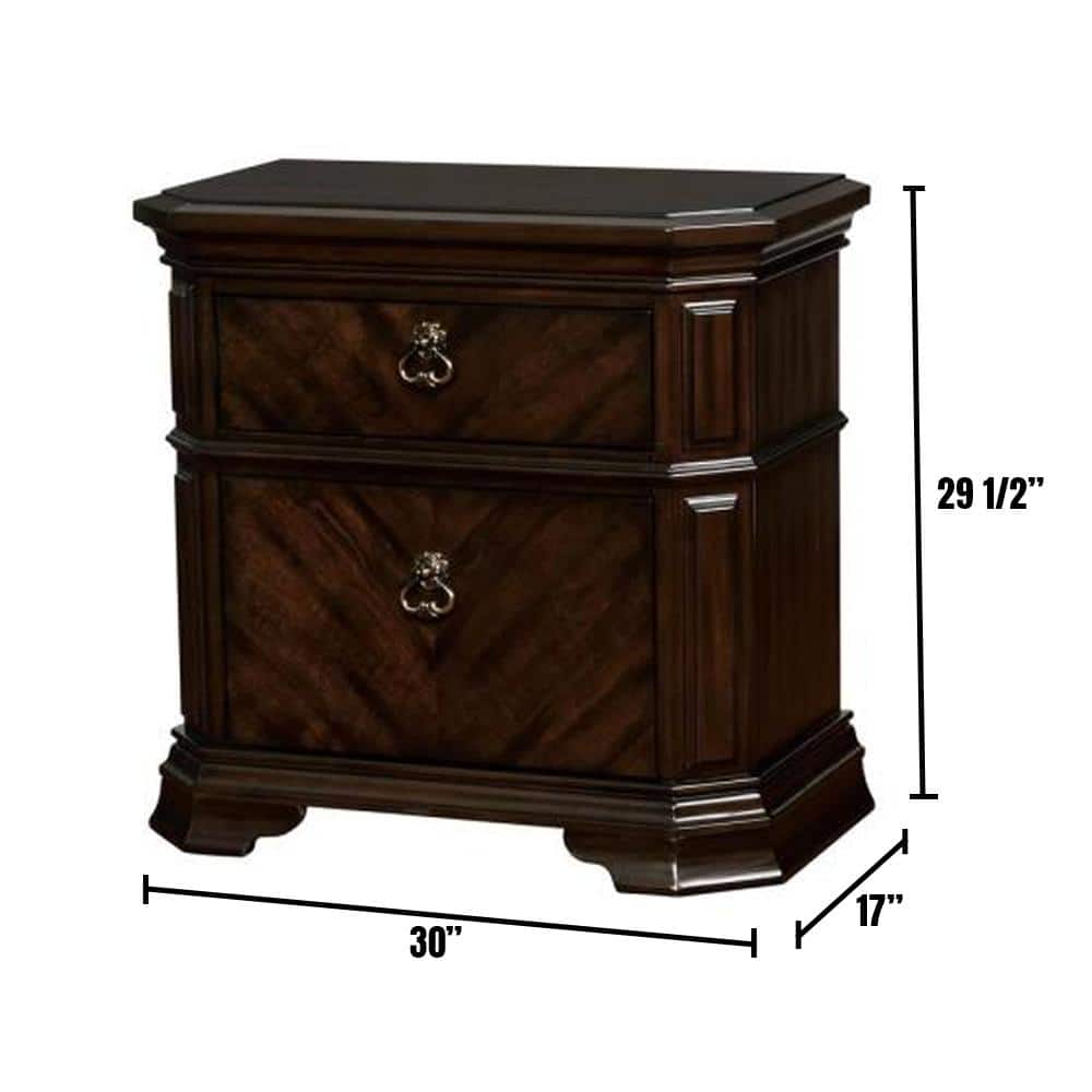 Calliope Classic Espresso 3-Drawer Nightstand with Antique Pulls