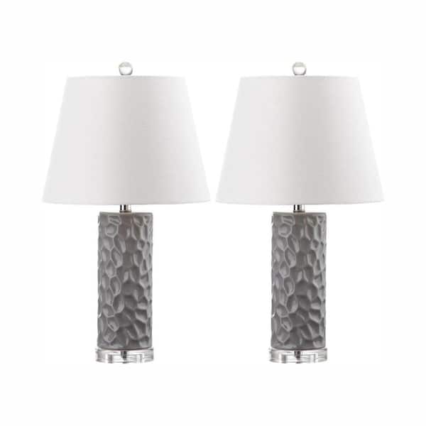 SAFAVIEH Dixon 23.5 in. Gray Texture Table Lamp with Off-White Shade (Set of 2)