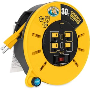 30ft. Cord 16/3 Gauge, 10Amp Extension Cord Reel with 4- Outlets and 2-USB Ports