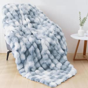 ILTB Tie-dyed Blue Faux Fur 50 in. x 60 in. Plush Shag Fuzzy Throw Blanket for Couch Sofa