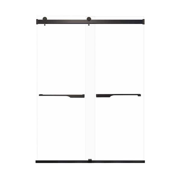 Transolid Brianna 60 in. W x 80 in. H Sliding Frameless Shower Door in Matte Black with Clear Glass