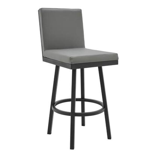 Benjara 26 In. Gray And Black Low Back Metal Frame Bar Stool With Faux ...