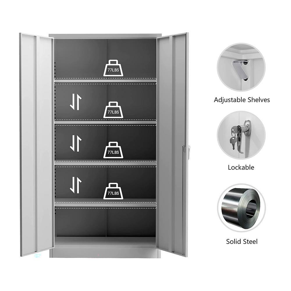 Gray 72 Inch Lockable Office Storage Cabinet with Adjustable Shelves