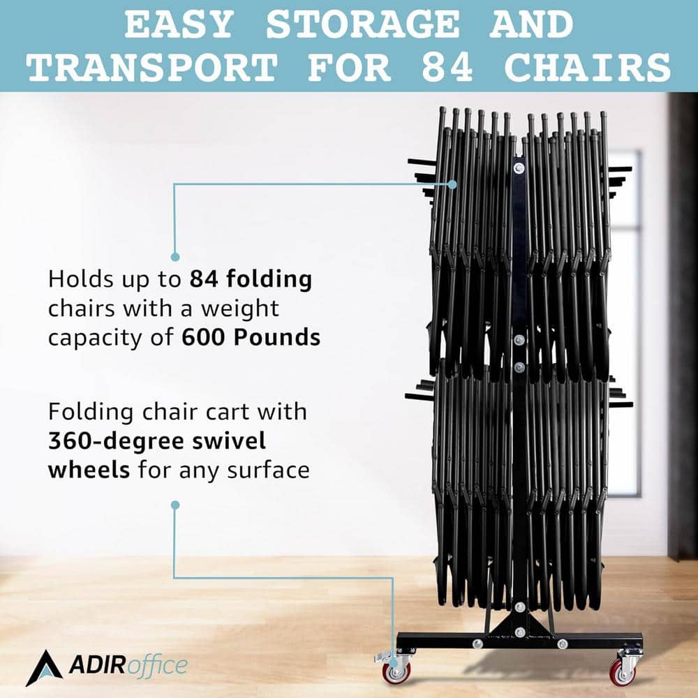 Black Steel Two-Tier Folding Chair Storage Cart