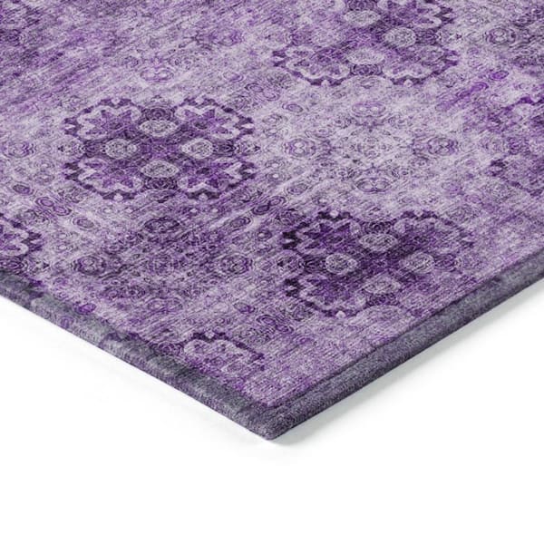 Eggplant 2 ft. x 8 ft. Woven Floral;Medallion Polyester Runner Indoor / Outdoor Area Rug