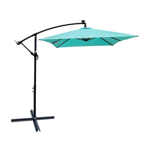 Runesay 10 ft. x 6.5 ft. Blue Steel Outdoor Patio Umbrella Solar Powered LED Lighted Sun Shade Waterproof Crank Base