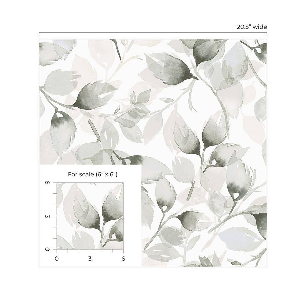 Sea Salt and Harbor Mist Watercolor Leaves Peel & Stick Vinyl Wallpaper