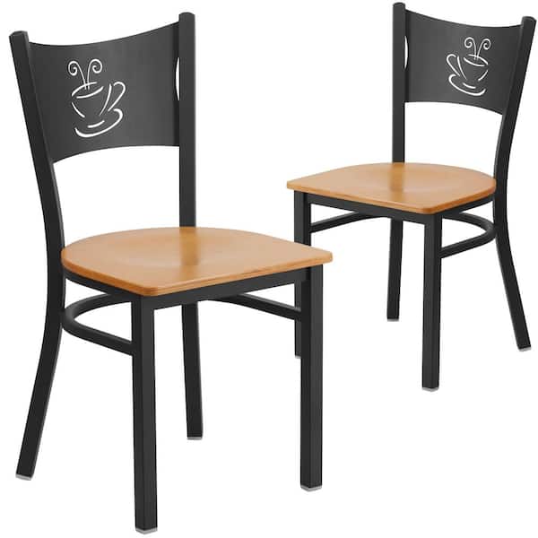Carnegy Avenue Natural Wood Seat/Black Metal Frame Restaurant Chairs (Set of 2)