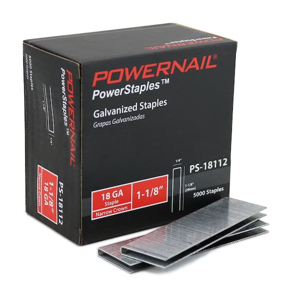 POWERNAIL 1-1/8 in. x 1/4 in. Crown x 18-Gauge Glue Collated Narrow Crown Staples for Woodwork and Flooring (5000 per Box)
