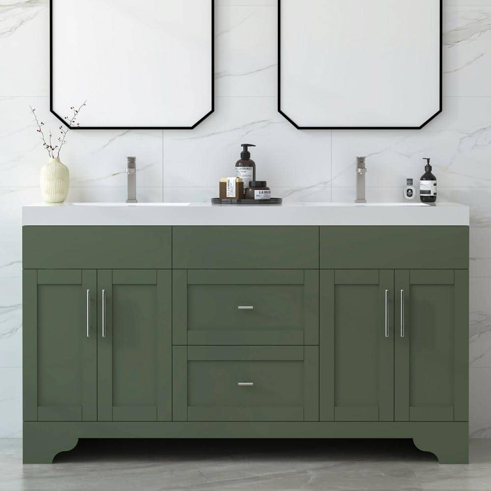 HOMEVY STUDIO Agnea 60 in. W x 21 in. D x 35 in. H Double Sink ...