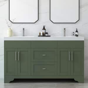 Agnea 60 in. W x 21 in. D x 35 in. H Double Sink Freestanding Bath Vanity in Forest Green with White Quartz Top
