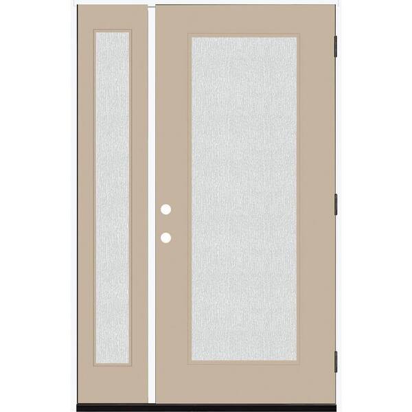Steves & Sons Legacy 51 in. x 80 in. Full Lite Rain Glass LHOS Primed Sandstone Finish Fiberglass Prehung Front Door with 12 in. SL