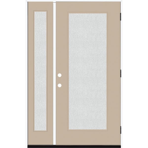 Steves & Sons Legacy 53 in. x 80 in. Full Lite Rain Glass LHOS Primed Sandstone Finish Fiberglass Prehung Front Door 14 in. SL