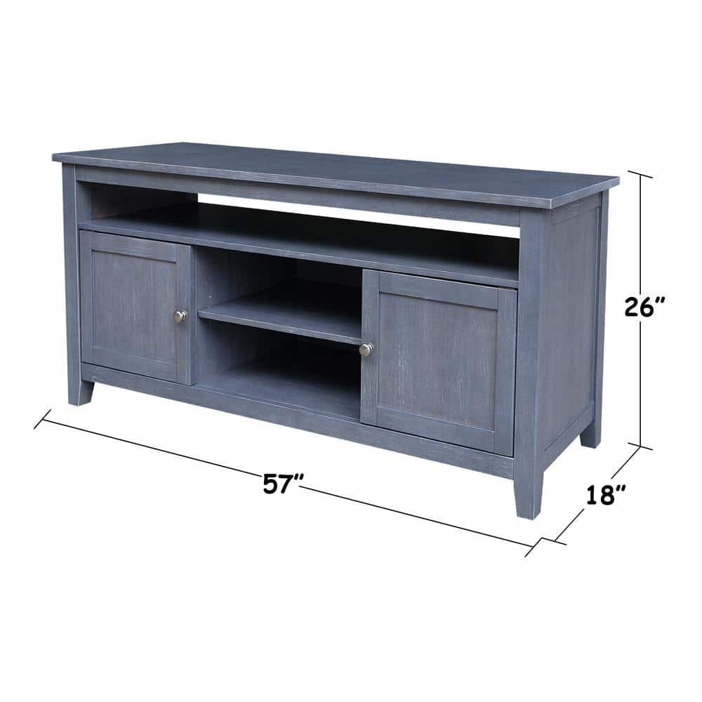 Elegant Heather Gray Solid Wood TV Stand with Cabinet and Open Shelves