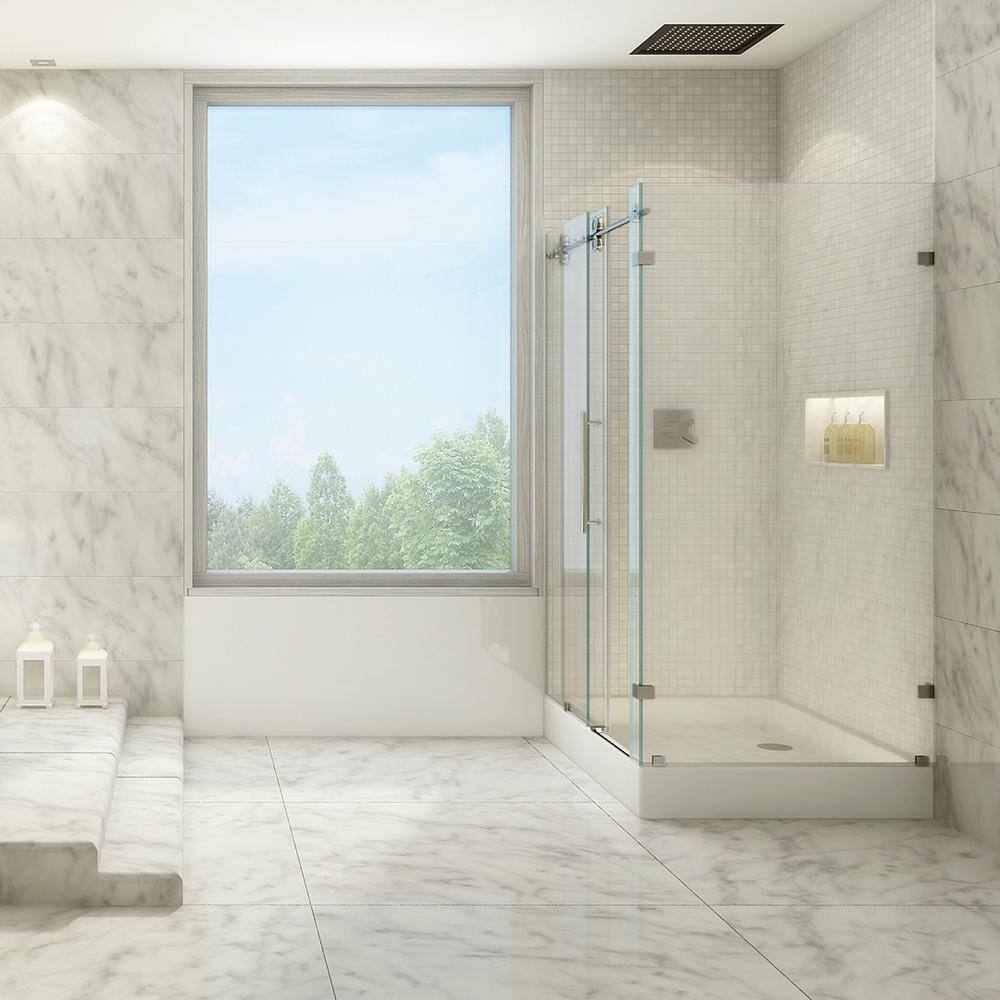 Winslow 46" Black Frameless Sliding Shower Enclosure with Clear Glass