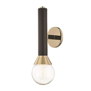 Via 1-Light Polished Brass Wall Sconce with Black Accents