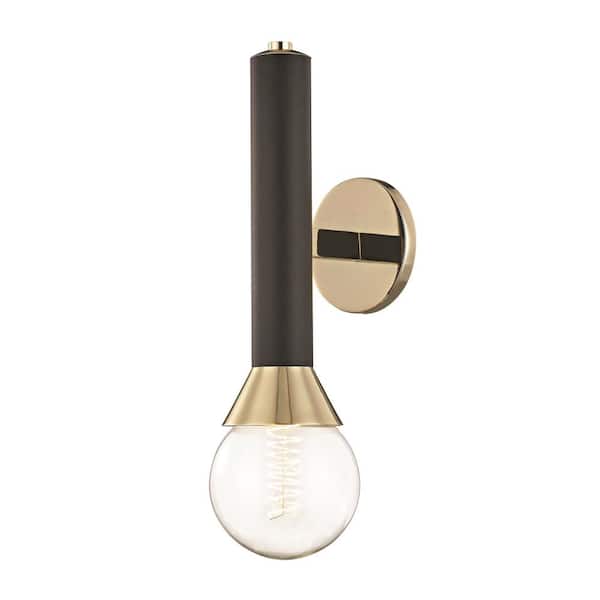 MITZI HUDSON VALLEY LIGHTING Via 1-Light Polished Brass Wall Sconce with Black Accents