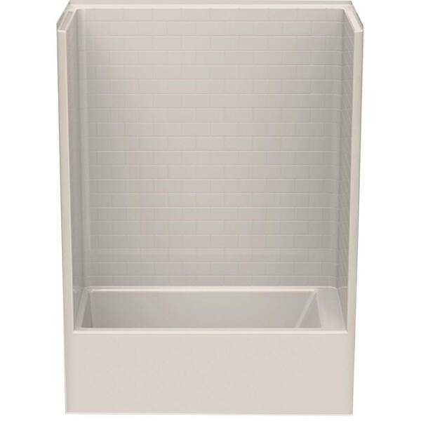 Aquatic Everyday Subway Tile 60 in. x 32 in. x 80 in. 1-Piece Bath and Shower Kit with Left Drain in Bone