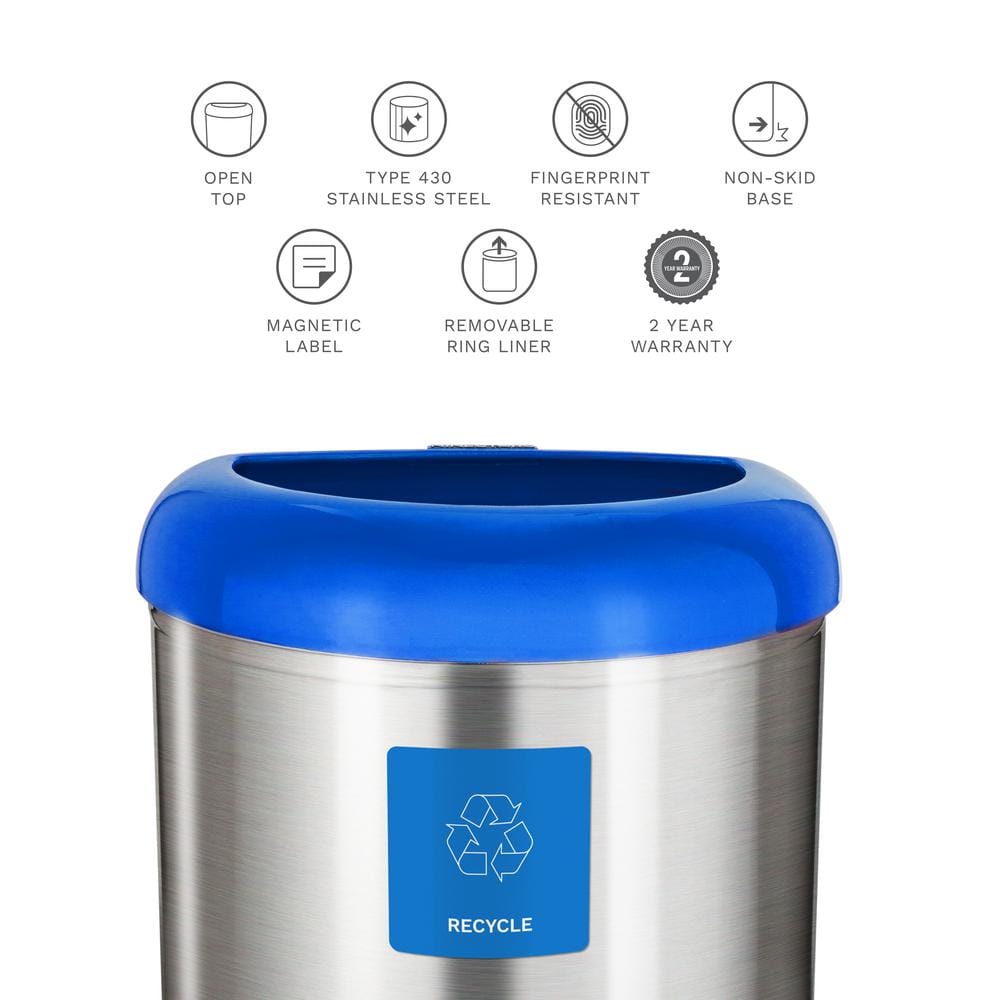 Blue Stainless Steel 13.2-Gallon Touchless Recycle Trash Can