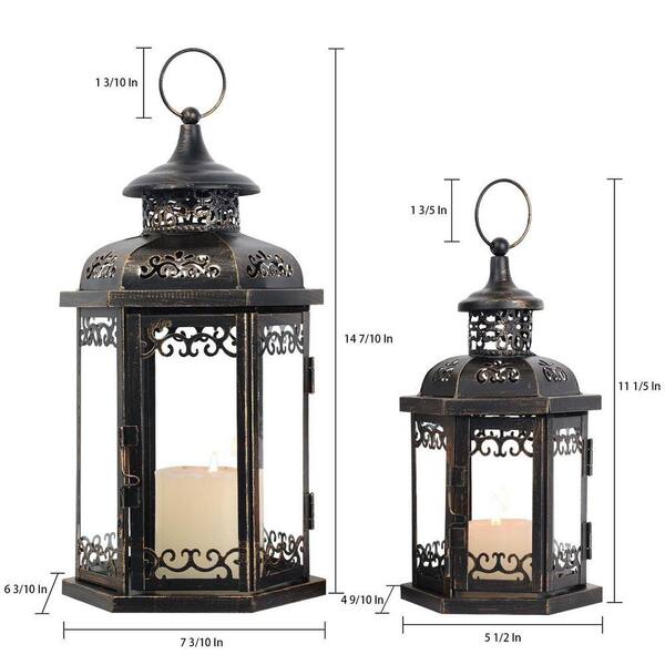 MOEPISY 15 in. and 11 in. H Bronze Metal Large Lantern Candle