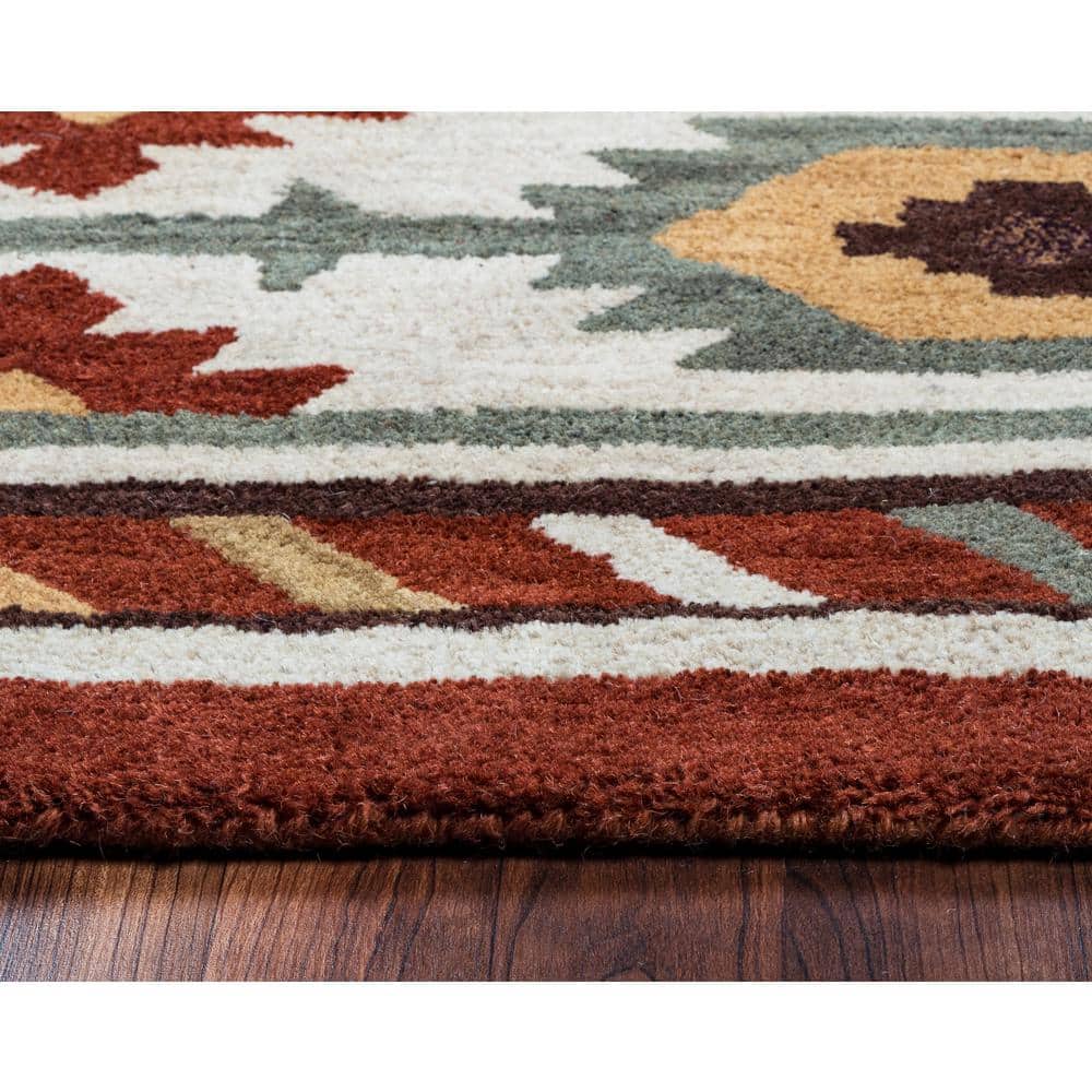 Ryder 5' x 8' Rust and Khaki Wool Tribal Area Rug