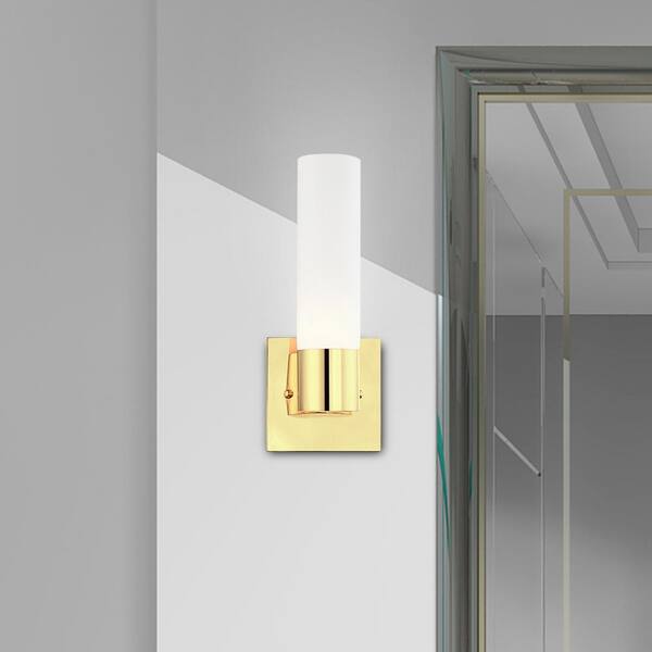 Polished Brass And Satin Etched Glass Wall Sconce 