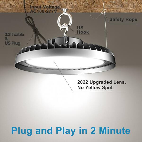 500W UFO LED High Bay Light – 6500K Daylight, IP67 Waterproof, Industrial Shop Warehouse Ceiling Light, 110V With US Plug