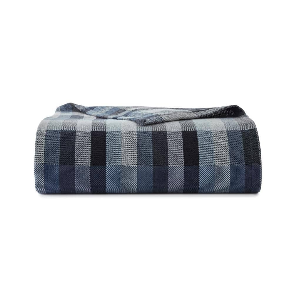 EDDIE BAUER Windsor Stripe 1-Piece Blue Cotton Full/Queen Blanket  USHSEE1105390 - The Home Depot