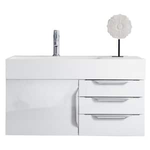 Mercer Island 35.5 in. W x 19 in. D x 19.5 in. H Single Bath Vanity in Glossy White with Glossy White Solid Surface Top