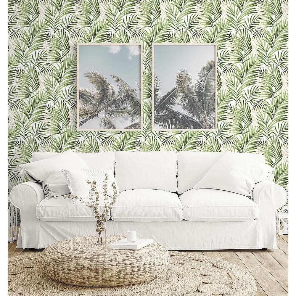 Aloe Green and Taupe Tropical Peel & Stick Wallpaper