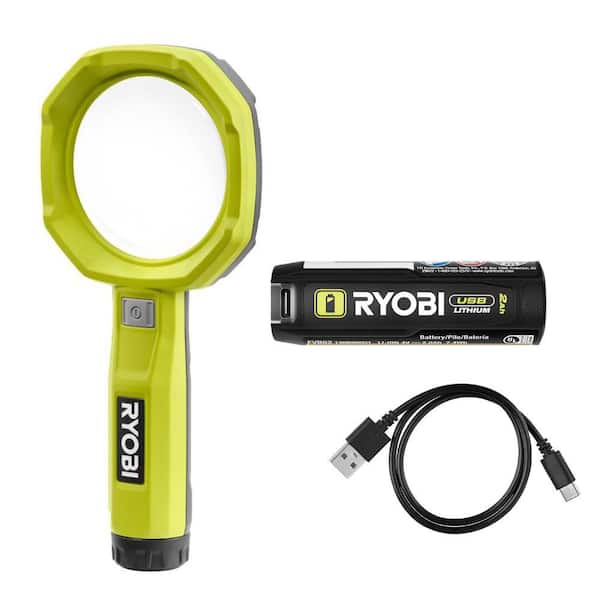 RYOBI - USB Lithium Cordless 200 Lumens Magnifying Light Kit with 2.0 Ah Battery and USB Charging Cable