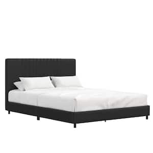 Rio Black Wooden Frame Full Size Platform Bed with Upholstered Black Faux Leather Headboard