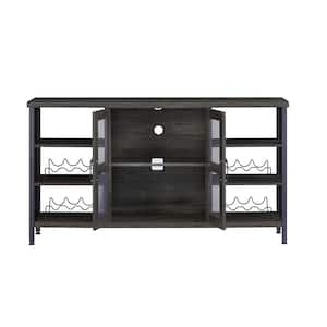 55.12 in. W x 13.78 in. D x 30.31 in. H Dark Gray Linen Cabinet Sideboard with Wine Racks and Stemware Holder