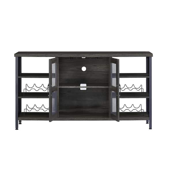 Unbranded 55.12 in. W x 13.78 in. D x 30.31 in. H Dark Gray Linen Cabinet Sideboard with Wine Racks and Stemware Holder