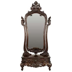 Thornwood Manor Victorian 1-Drawer Brown Dressing Table with Mirror 74 in. H x 32 in. W x 16 in. D