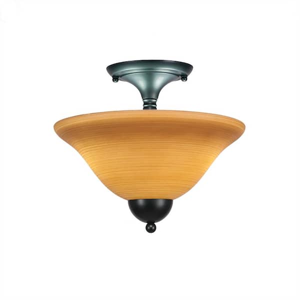 Unbranded Bristol 11.25 in. 2-Light Matte Black Semi-Flush with 12 in. Cayenne Linen Glass Shade No Bulbs Included