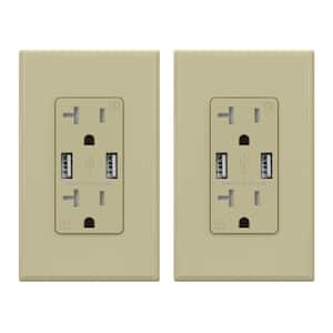 4.0 Amp Dual USB Ports with Smart Chip, 20 Amp Duplex Tamper Resistant Outlet, Wall Plate Included, Ivory (2-Pack)